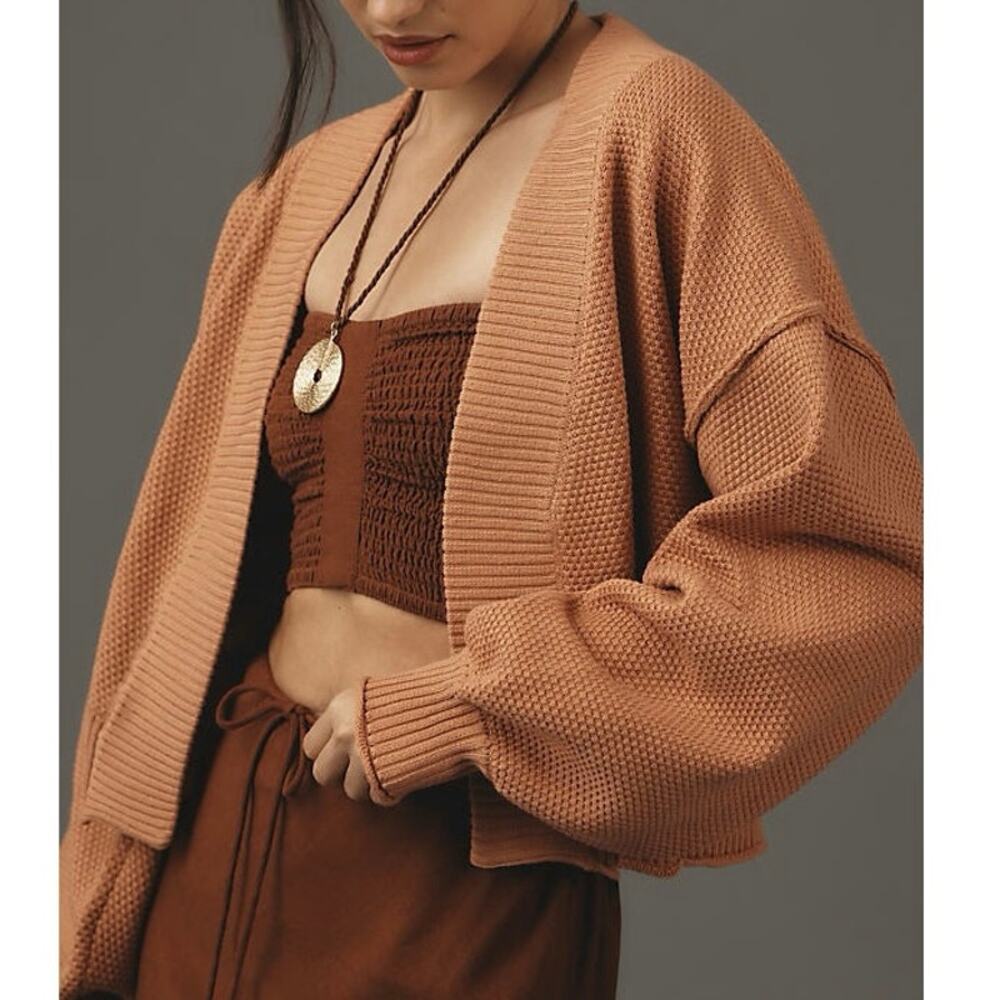 NWT Flat White Anthropologie Livvy Waffle Knit Cardigan Sweater Rose Sz One Size